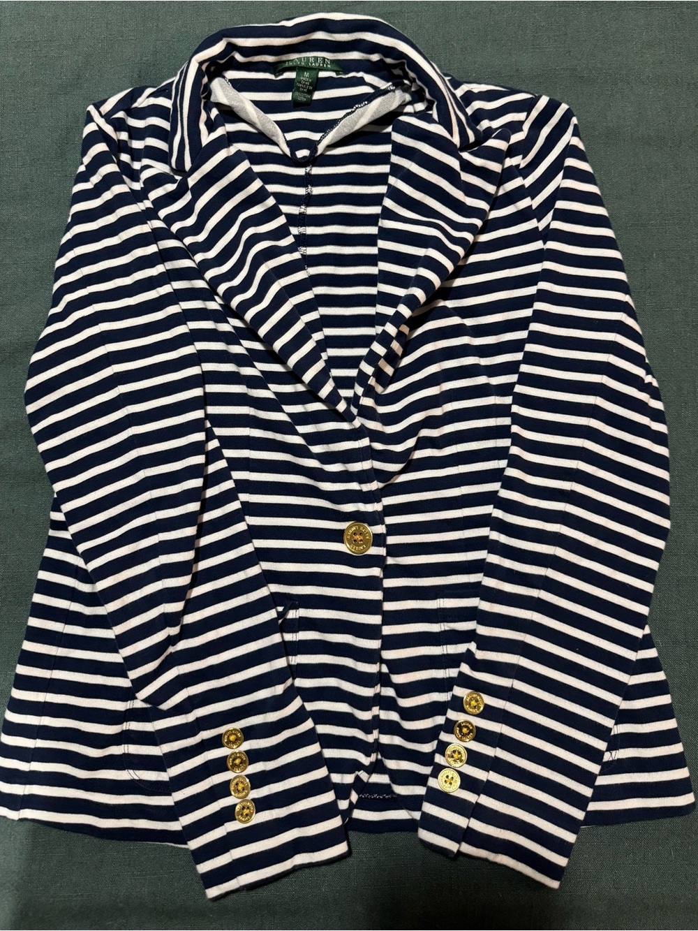 Ralph Lauren Navy and White Striped Blazer with Gold Buttons